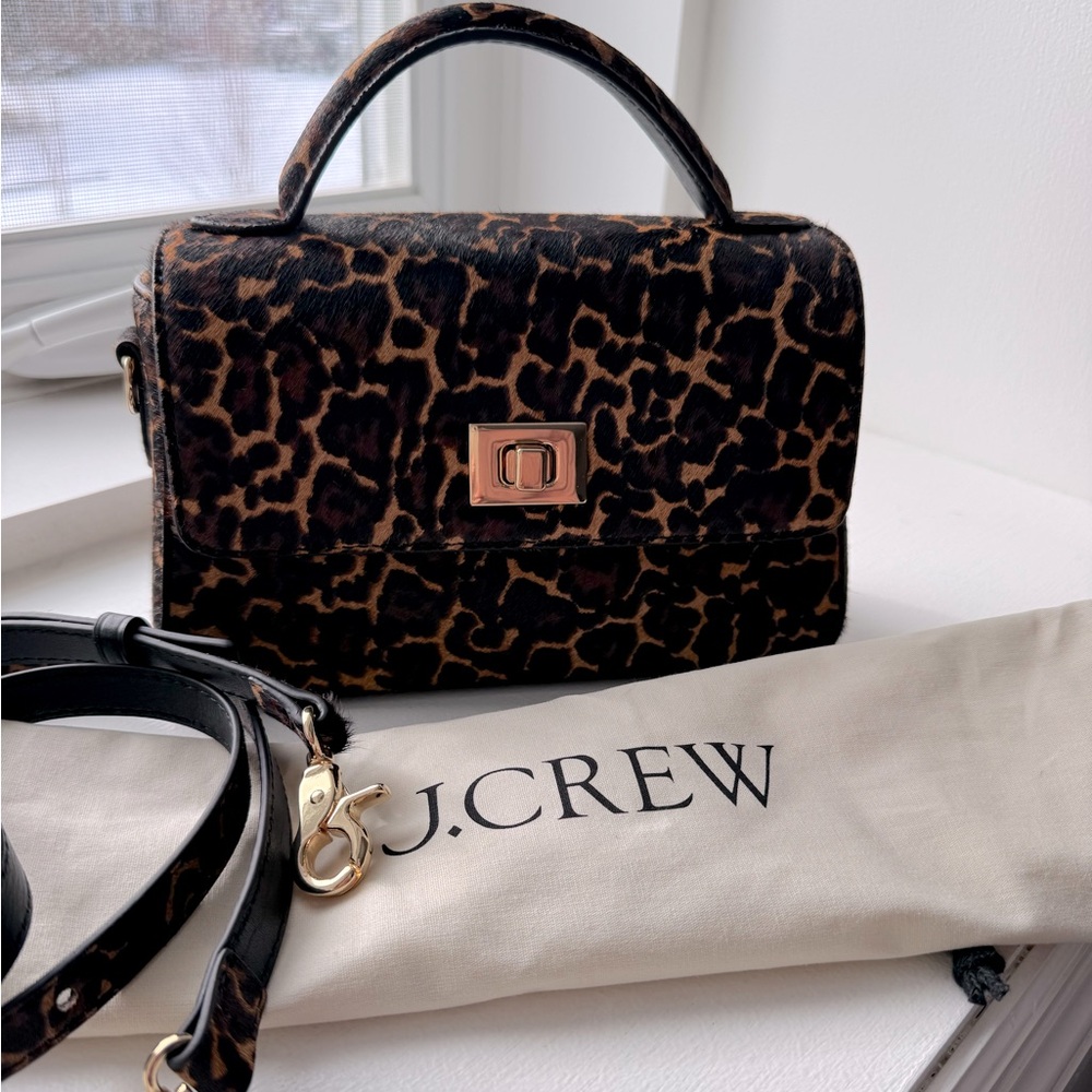 Jcrew Small Edie Top Handle Bag in Leopard Print Calf Hair
